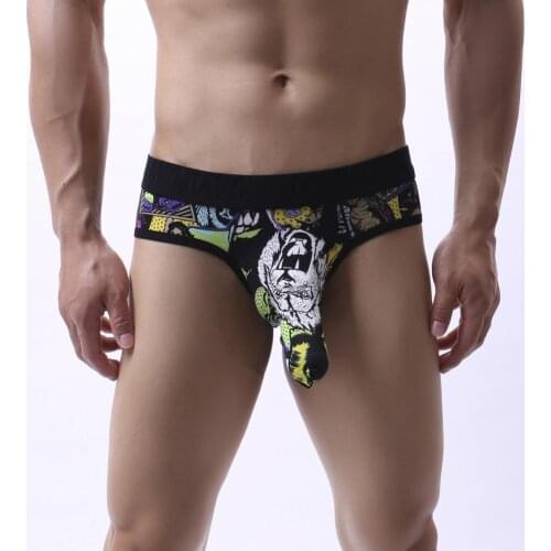 Thong Print Body Sculpting Cotton Blend Men Sexy U Convex Underwear for Rest Room