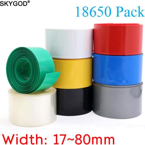 Width 17mm ~ 80mm 18650 Lithium Battery Heat Shrink Tubing Li-ion Wrap Cover Skin PVC Shrinkable Film Sleeves Insulation Sheath