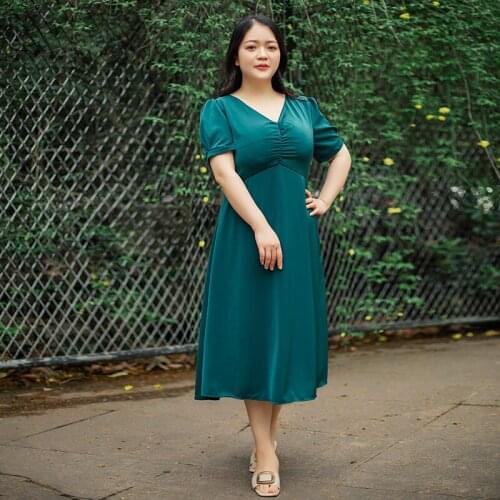 Evening Dress Simple Deep V-Neck Short Sleeve Elegant Pleat Tea-Length Zipper Back New A-Line Plus Size Women Formal Gowns D1204