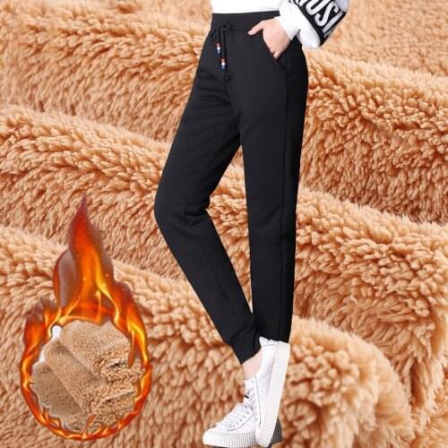 High Waist 2020 Thick Loose Harme Warm Sports Pants for Women Winter Womens Pants Velvet Lamb Cashmere Plus Size S-5XL