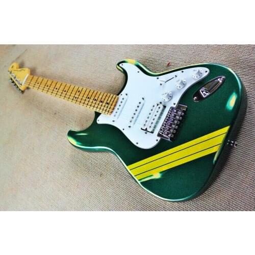 High quality FDST-1041 Antique Do old metal green color yellow strips solid body white pickguard electric guitar, Free shipping