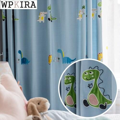 Cartoon Dinosaurs Curtain for Boys Kids Bedroom Embroidery Drape for Living Room Sheer French Window Blinds Shade S076#E