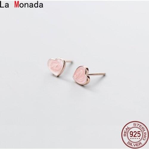 La Monada Pink Heart Earrings Studs 925 Sterling Silver Fine Jewelry Minimalist Beautiful Stud Earrings For Women Silver 925