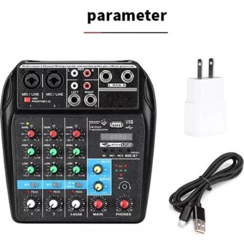A4 Sound Mixing Console Bluetooth Record 48V Phantom Power Monitor AUX Paths Plus Effects 4 Channels Audio Mixer with USB