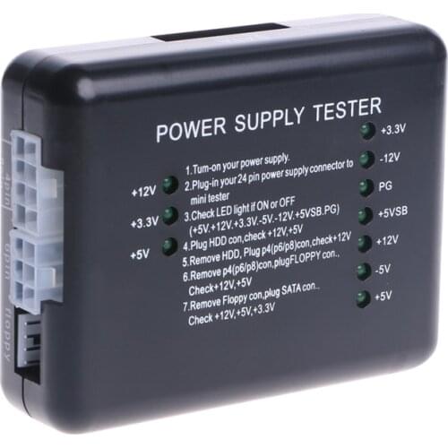 1Pcs NEW Black PC 20 24 Pin PSU ATX SATA HD Power Supply Tester