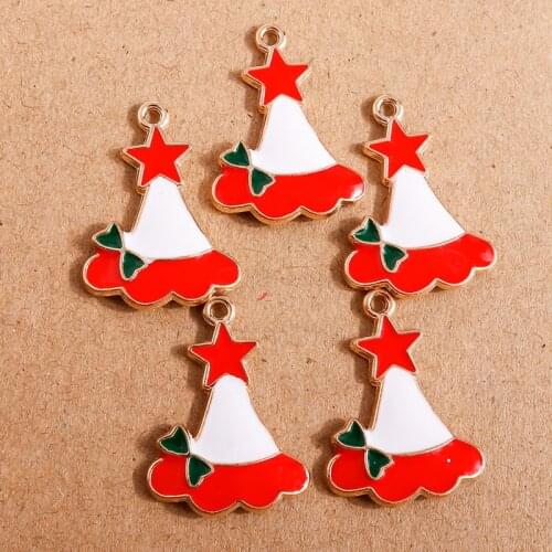 10pcs 19*26mm Cute Enamel Christmas Hat Charms for Jewelry Making Pendants Necklaces Drop Earrings Keychain DIY Accessories