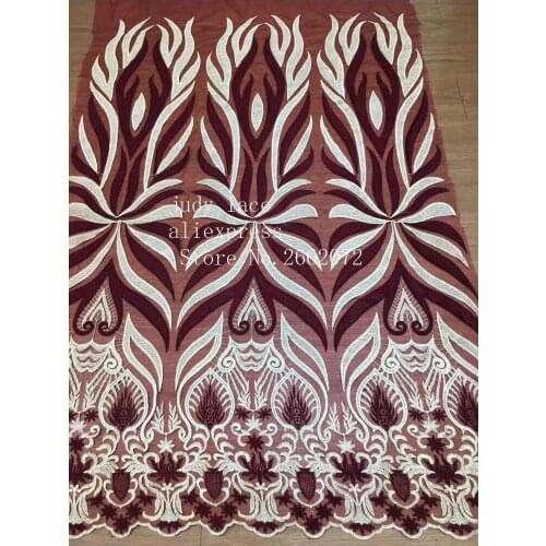 5yards/bag ZC98# Mixed color embroidery stripe Burgundy background fashionable French fabric used for wedding dress dinner