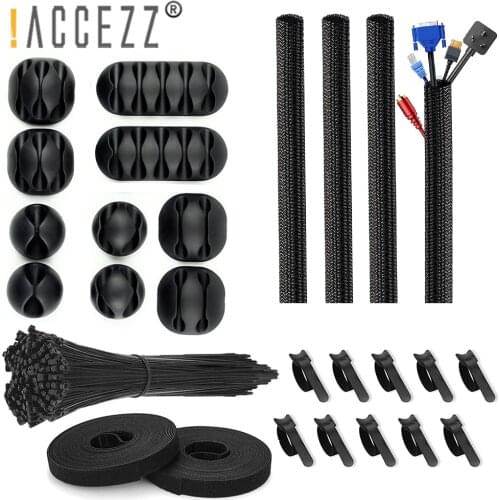 !ACCEZZ 126Pcs Kit Cable Organizer Clips Management Desktop Workstation for Mouse Keyboard Headphone Car Cord Holder Wire Winder
