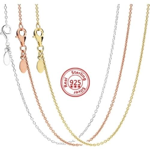 Authentic 925 Sterling Silver Necklace Rose Gold & Gold Color & Silver Shine Anchor Basic Necklace Women Party DIY Jewelry Gifts