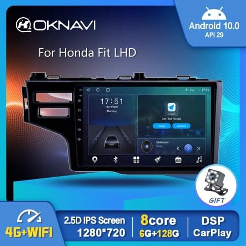6G 128G Android 10.0 Car Radio Player WIFI GPS Stereo DSP Wireless Carplay OBD For Honda Fit LHD 2014-2017 American Version 9"