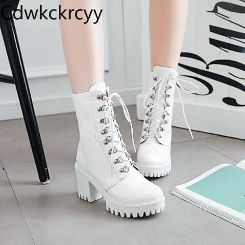 Winter The New fashion British style trend Martin boots black white gray personality Casual student High heels Women boots 34-43