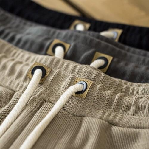 9K005-1 High Quality Men Knitted Trouser Loose Cotton Elastic Waist Casual Simple Student Youth Drawstring Tapered Sweatpants
