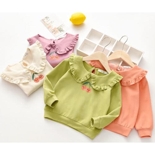 Girls Autumn Long Sleeve T-shirt Childrens 2-6 Years Old Baby Collar Baby Autumn and Winter Bottoming Shirt Kids Clothes
