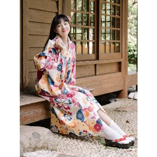 Womens Kimono Robe Traditional Japan Yukata Floral Prints Summer Dress Performing Wear Cosplay Clothing