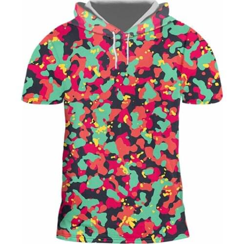 IFPD EU/US Size Red Green Camouflage Hooded T Shirts Men Camo Tshirts Casual Military Clothes Colorful 3d Gothic Tshirt Printed