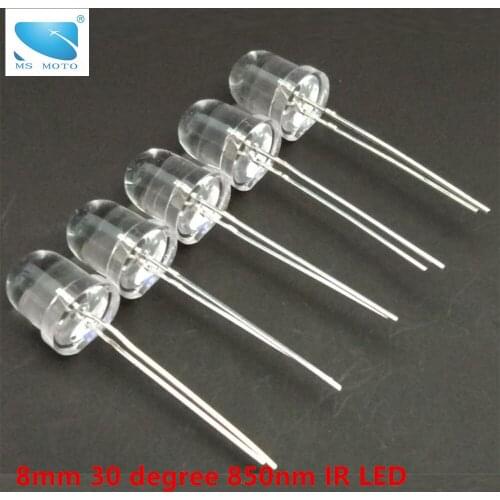 10PCS/LOT 30 degrees 8mm 850nm IR LED Infrared Diode IR emitting LED Surveillance Accessory 10mil chip For DIY electronic