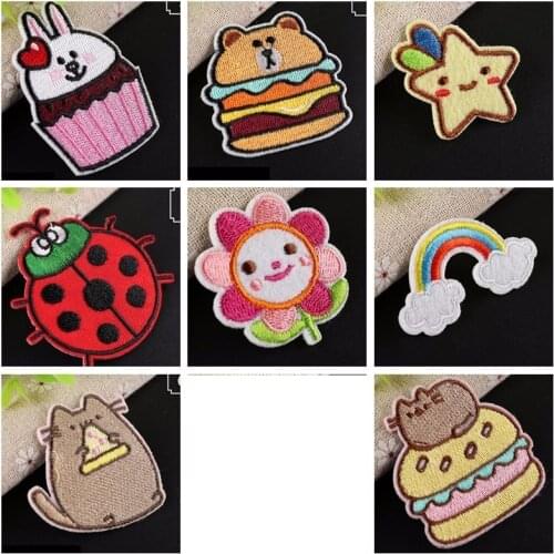 Kawaii Totoro Bread Animal Embroidery Patches Iron On Star Sun Flower Rainbow Appliques Cute Sweet Animal Badges Parches