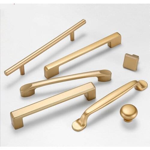 European Style Matte Gold Cabinet Handles Solid Aluminum Alloy Kitchen Cupboard Pulls Drawer Knobs Furniture Handle Hardware