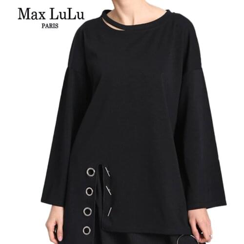 Max LuLu 2020 Autumn Luxury Style Tops Korean Fashion Designer Ladies Loose T Shirts Womens Oversized Black Clothes Casual Tees