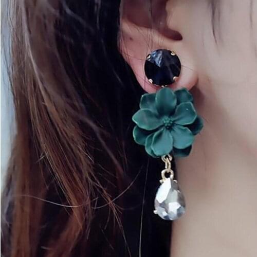 Fashion Jewelry Green Flower Dangle Drop Earrings Bijoux Gifts Vintage Bohemia Natural Stone Black Crystal Big Earring For Women