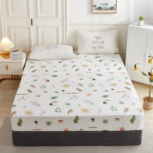 1pcs 100% Cotton Printed Fitted Sheet Mattress Cover Double Four Corners With Elastic Band Adult Kids Bed Linen (No Pillowcase)