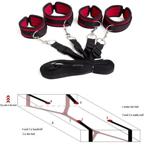 Handcuffs Bondage Erotic Under Bed BDSM Bondage Restraint System Games for Adults Wrists & Ankle Cuffs Sexy Lingerie Set