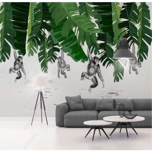 Custom 8D wall cloth Nordic modern minimalist plantain leaf plant background wall paper mural