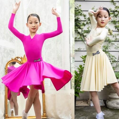 New Latin Dance Dress Kids Long Sleeve Practice Clothes Professional Rumba Tango Samba Cha Cha Ballroom Dance Costumes DWY5511