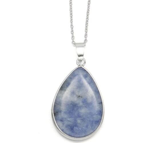 Natural Sodalite Stone Charms Water Drop Shape Jades Pendants Necklace 50cm Chains for Jewelry Making Necklaces Accessories