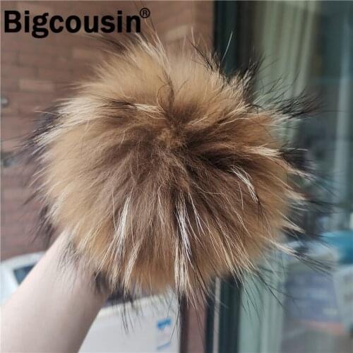 100% High Quality Real Raccoon Fur Pompoms Luxury Fluffy 15cm Natural Fur Pom Pom Chlidren Adult Knitted Hat Beanies Fur Ball