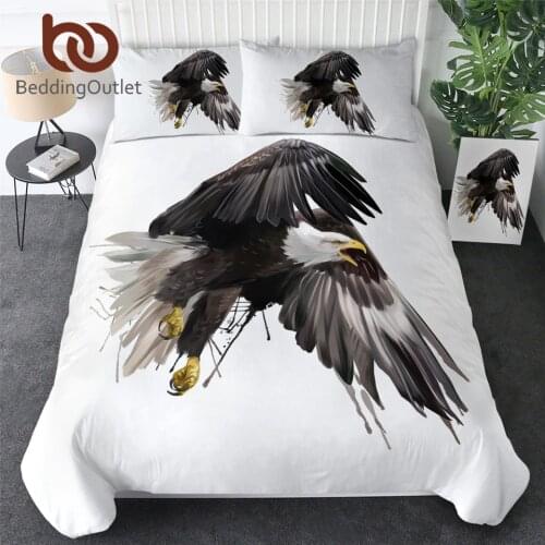 BeddingOutlet Flying Eagles Bedding Set Watercolor Art Duvet Cover Double Black White Bird Bed Cover Set King Bedclothes 3pcs