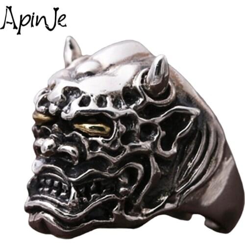 Apinje Thai Silver Skull Ring 925 Sterling Silver Vintage Jewelry Beast Devil Adjustable Men Open Rings
