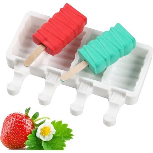 4 Cells Line Shapes Small Size Silicone Ice Cream Mold DIY Homemade Popsicle Moulds Dessert Ice Pop Lolly Maker Reusable Tools