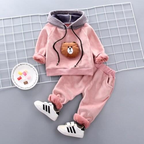 Autumn Winter Children Boys Girls Clothing Sets Velvet Add Fur Kids Tracksuits Bear Shirt+pants 2pcs Sports Suit for Boys Baby