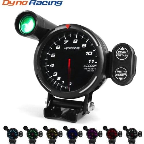 Dynoracing 80MM Tachometer RPM Gauge High Speed stepper motor 7 Colors 0-11000 RPM Meter With Shift Light and Peak warning