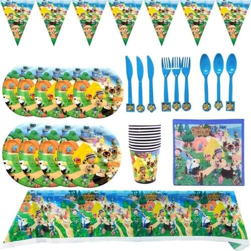 Animal crossing Kids Birthday Party Supplies Disposable Tableware Set Paper Plates Cup Banner Baby Shower Decoration Supplies