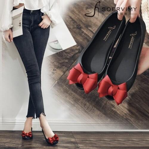 Korean Simple Bow Casual Shoes Fish Mouth Flat Bottom Jelly Shoes Flats Shoes Women Shoes Women Oxford Shoes for Women