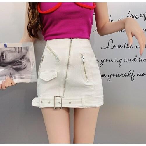 Punk style street cotton made deninm skirs female pull up Buttocks was thin great quality zipper beading skirts with belt F1515