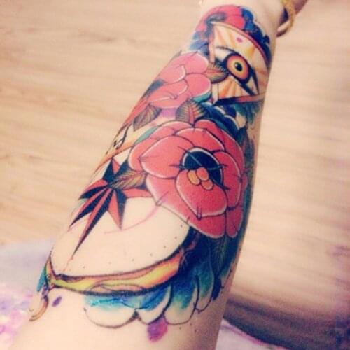 8D Temporary Tattoo Flower Rose Eye Jewel Mysterious Tattoos Stickers For Lower Arm Body Art Tattoo Sticker Sleeves