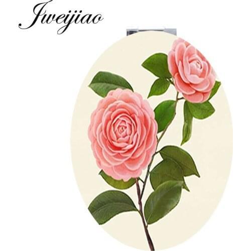 Youhaken Sketch Chinese rose pocket mirror Oval for girls 2019 spring flowers Double PU leather Sides makeup mirrors gift FL01