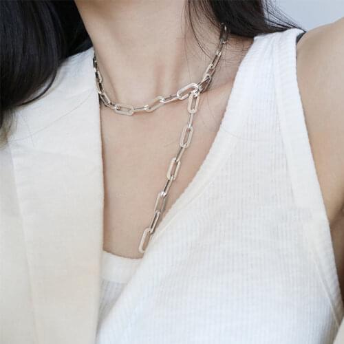 ANENJERY 925 Sterling Silver Thick Wide Chain Necklaces for Women Men Adjustable Choker Accessories Wholesale
