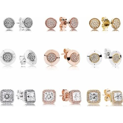 100% S925 Sterling Silver & Rose Gold Color Permanent Stud Earrings, Accompanied By Clear Cz Exquisite Jewelry Gift For Women