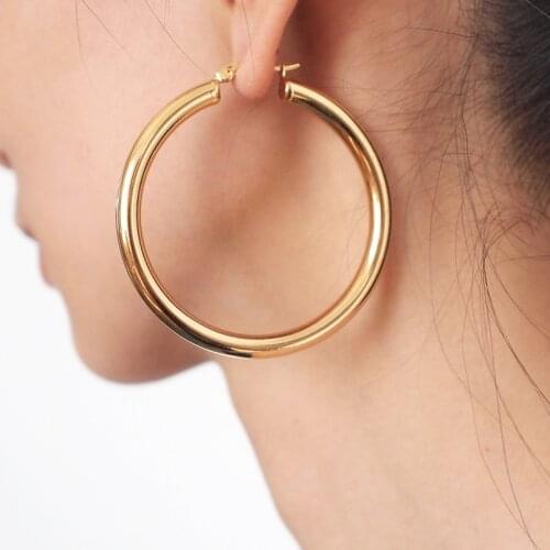 Punk 55mm Diameter Wide Hoop Earrings For Women Stainless Steel Tube Statement Earrings Wholesale Jewelry 2020 UKMOC