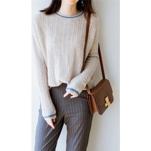 Knitted Cashmere Women Sweater Twist O-Neck Long Sleeve Tops Office Lady Pullover Simple Autumn Chic Trendy Elegant Pull Femme
