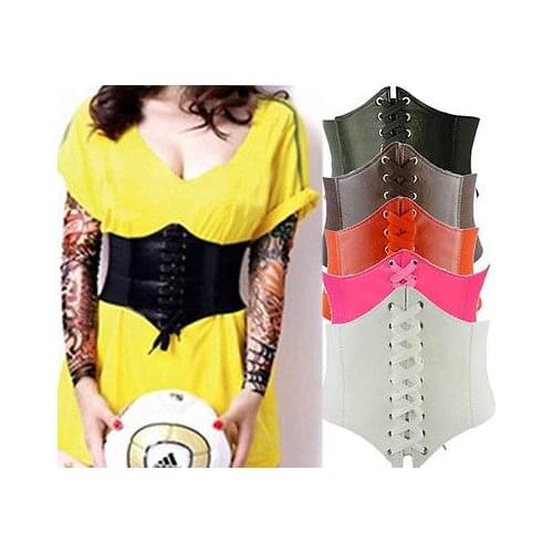 Women Casual Waist Trainer Elastic Belt Extra Wide Tight Corset Workout Tie Slimming Body Shaper Black/Brown/Red/White/Rose Red