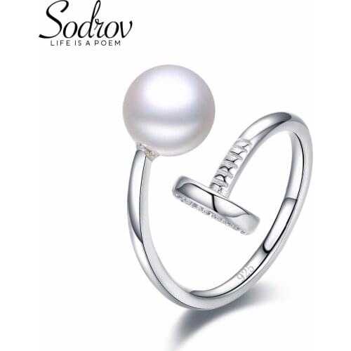 SODROV 925 Sterling Silver Engagement 7.5mm Pearl Ring For Women Fine Wedding Jewelry R040
