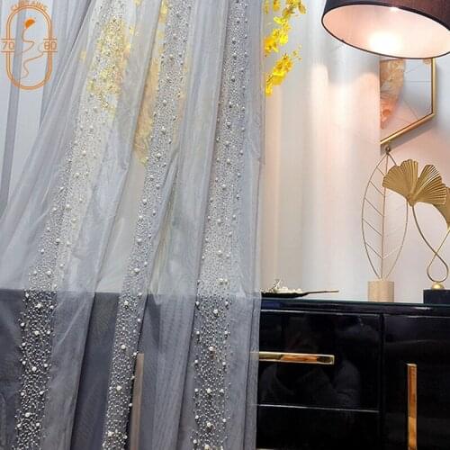 Starry French Light Luxury Pearl Embroidery Romantic High-end Embroidery Window Screen Curtains for Living Room Bedroom Balcony