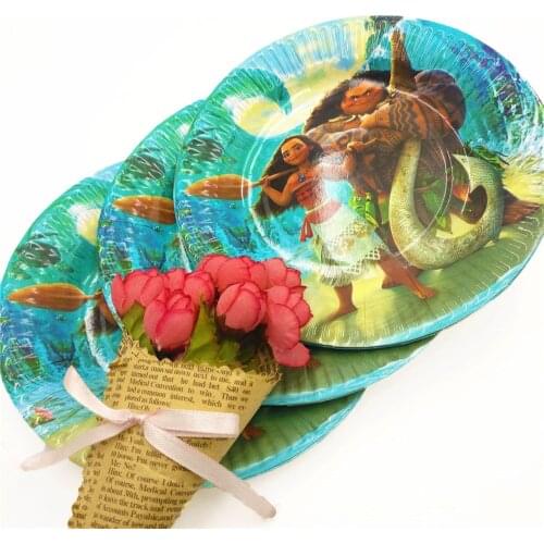 10pcs/set Moana Theme Kids Favor Boys Birthday Party Paper Plate 7inch Printing Plates Party Supplies disposabletable plates
