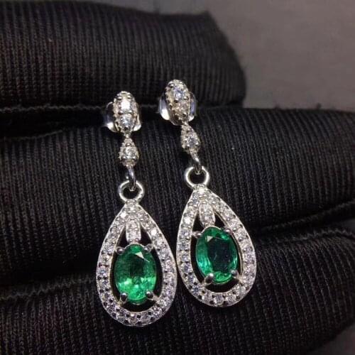 100% natural green emerald Fashion elegant water drop earrings Natural gemstone earrings 925 silver female party gift jewelry