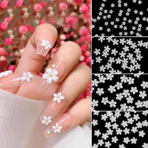 50/100pcs Acrylic White Flower Nail Art Jewelry kawaii accessories Nail Decorations Professional nail charms nail strass